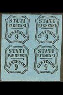 \Y PARMA\Y NEWSPAPER STAMPS 1857 9c Black On Blue Unissued, Sass 2A, Superb Mint Block Of 4. For More Images, Please Vis - Non Classificati