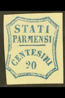 \Y PARMA\Y Provisional Government, 1859 20c Deep Blue, Imperf, SG 32, Unused, No Gum, Cut Just On Point Of Shield, Cat.£ - Unclassified