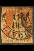 \Y TUSCANY\Y 1851 60cr Deep Scarlet On Grey Paper, Sass 9, Superb Looking Used Example Of This Major Rarity With Great C - Non Classificati