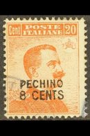 \Y OFFICES IN CHINA - PEKING\Y 1917 8c On 20c Orange With Local Surcharge, Sassone 5, Fine Used, Signed Enzo Diena. Rare - Other & Unclassified