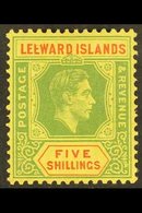 \Y 1938\Y 5s Green And Red On Yellow, Variety "Broken E", SG 112a, Very Fine Mint. Rare Stamp. For More Images, Please V - Leeward  Islands