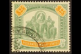 \Y FEDERATED STATES\Y 1909 $25 Green And Orange, "Elephants", SG 51, Neat Fiscal Cancel. For More Images, Please Visit H - Sonstige & Ohne Zuordnung