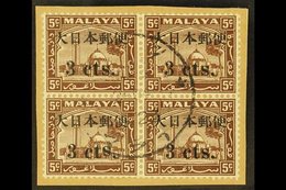 \Y GENERAL ISSUES\Y 3c On 5c Brown Of Selangor Ovptd With Kanji Characters, Block Of 4, One Showing The Variety "S In Ce - Other & Unclassified