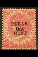 \Y PERAK\Y 1891 1c On 2c Bright Rose, Without Bar Over Original Value, Type 37 Overprint, SG 56, Very Fine Mint, Rare !  - Sonstige & Ohne Zuordnung