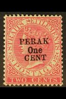 \Y PERAK\Y 1891 1c On 2c Bright Rose, Without Bar Over Original Value, Type 37 Overprint, SG 56, Very Fine Mint, Rare !  - Autres & Non Classés