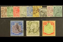 \Y 1914 - 21\Y Geo V Set To 5s Complete, Wmk MCA, SG 68/88, Very Fine Used. (12 Stamps) For More Images, Please Visit Ht - Malta (...-1964)