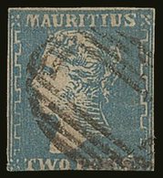 \Y 1859\Y 2d Pale Blue Dardenne With HEAVY RETOUCH TO NECK, SG 44a, Used With Neat Barred Cancel & 3 Very Small Margins. - Mauritius (...-1967)