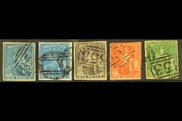 \Y 1859-61\Y BRITANNIAS All Values Incl. Two Shades Of 6d Blue, Imperf, SG 32/5, Good To Fine Used, 1s Vermilion With Cl - Mauritius (...-1967)