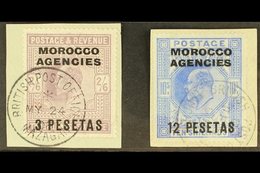 \Y SPANISH\Y 1907-12 3p On 2s.6d Pale Dull Purple, And 12p On 10s Ultramarine, SG 121 & 123, Each On A Piece With Mazaga - Andere & Zonder Classificatie