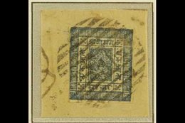\Y 1881\Y 1a Blue, White Wove Paper, Imperf, SG 4, Scott 4, Three Margins, Very Fine Used On Neat Piece With Clear & Ful - Népal