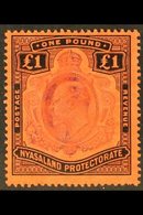 \Y 1908-11\Y £1 Purple And Black On Red, SG 81, Fine Mint. For More Images, Please Visit Http://www.sandafayre.com/itemd - Nyasaland (1907-1953)