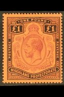 \Y 1913-21\Y £1 Purple And Black On Red, SG 98, Very Fine Mint.  For More Images, Please Visit Http://www.sandafayre.com - Nyassaland (1907-1953)