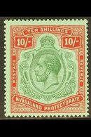 \Y 1913-21\Y 10s Green And Deep Scarlet On Green, SG 96e, Very Fine Mint. For More Images, Please Visit Http://www.sanda - Nyassaland (1907-1953)