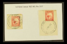 \Y 1935\Y 1d Scarlet Kiwi Of New Zealand, Two Stamps On Pieces And Tied By Full Or Near Full "PITCAIRN ISLAND" Cds Cance - Pitcairninsel
