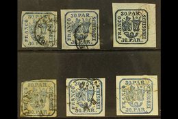 \Y 1862-64 30par USED SELECTION\Y On A Stock Card, Comprising Six Examples With Different Shades & Paper Types, One On P - Other & Unclassified