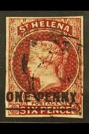 \Y 1863\Y 1d On 6d Lake (Type B), CC Wmk Imperf, SG 4 With Four Clear Margins & Light Cancel. Lovely (1 Stamp) For More  - St. Helena