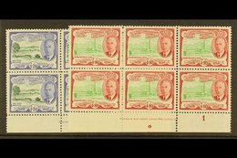 \Y 1952\Y $1.20 And $4.80, SG 104/105, Each In A Lovely Lower Marginal Imprint & Plate Number Block Of Six, Fine Never H - St.Kitts-et-Nevis ( 1983-...)