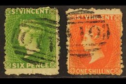 \Y 1880\Y 6d Bright Green And 1s Bright Vermilion, SG 30/31, Fine Used, Both Showing Marginal Guidelines, Fresh & Scarce - St.Vincent (...-1979)