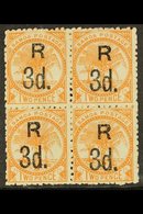 \Y 1895\Y 3d On 2d Dull Orange, Perf 12x11½, SG 74, Mint BLOCK OF 4, Some Heavy Hinging / Re-enforcement. Scarce Multipl - Samoa