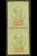 \Y 1888-95\Y 25c Green And Brown, SG 18, Superb Mint VERTICAL PAIR, The Lower Stamp Never Hinged. (2 Stamps) For More Im - Sarawak (...-1963)