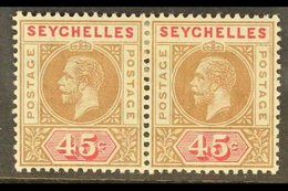 \Y 1912\Y 45c Brown And Carmine, Horizontal Pair, One With Variety SPLIT "A", SG 78a, Very Fine Mint. For More Images, P - Seychellen (...-1976)