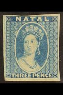 \Y NATAL\Y 1862 3d Blue IMPERF PROOF On Watermark Small Star Paper (see Note After SG 15), Fine Mint, Four Margins, Scar - Non Classificati