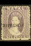 \Y NATAL\Y 1876 6d Violet Chalon, "POSTAGE" Overprint Inverted, SG 83b, Lightly Cancelled, With Philatelic Foundation Ce - Unclassified