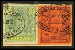 \Y ORANGE RIVER COLONY\Y REVENUES - INTERPROVINCIAL USE Piece Dated 4.7.12 With O.R.C. 1905 £10 Brown & Purple On Red (B - Non Classificati