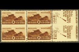 \Y 1942-4\Y 1s Brown, Bantam War Effort, Right Marginal Block Of 4 (2 Units) With "CERTIFICATE" & "SERTIFIKATE" Printed  - Non Classés