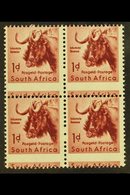 \Y UNION VARIETY\Y 1959-60 1d Wildebeest, Type I, Wmk Coat Of Arms, Block Of 4 With MISPLACED PERFORATIONS, SG 171, Neve - Unclassified