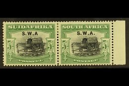 \Y 1927\Y 5s Black And Green, Bi-lingual Pair, Ovptd S.W.A., Variety Left Stamp "without Stop After A", SG 66a, Fresh Mi - Zuidwest-Afrika (1923-1990)