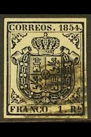\Y 1854\Y 1r Indigo Coat Of Arms (SG 35, Edifil 34, Michel 27w), Used, Four Good Margins, Nice Colour. For More Images,  - Autres & Non Classés
