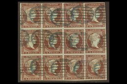 \Y 1855\Y 2r Dull Purple On Bluish Watermarked Paper, SG 49 (Edifil 42), Used BLOCK OF TWELVE With 4 Margins And Neat Bl - Other & Unclassified