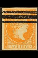 \Y 1859\Y 12c Dark Orange Unissued Stamp With Remainder Bar Cancel (the Only Way Is Exists), Edifil NE1AS, Mint With 4 L - Sonstige & Ohne Zuordnung