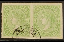 \Y 1865\Y 2r Yellow- Green Imperf, SG 84 (Edifil 72) PAIR USED AT THE CANARY IS. With A Single Choice "Arrecife" Cds. A  - Sonstige & Ohne Zuordnung