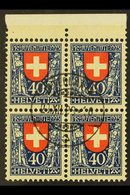 \Y 1923\Y 40c (+10c) Pro Juventute (Mi 188, Zum 28), Upper Marginal BLOCK OF FOUR Very Fine Used With Central Cds. For M - Andere & Zonder Classificatie