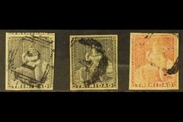 \Y 1854-57\Y (1d) Deep Purple, (1d) Dark Grey, And (1d) Rose-red Britannia Issue On White Paper, SG 9, 10, 12, Each Four - Trinité & Tobago (...-1961)