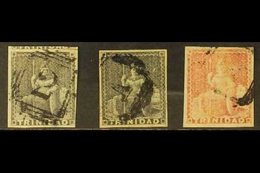 \Y 1854-57\Y (1d) Deep Purple, (1d) Dark Grey, And (1d) Rose-red Britannia Issue On White Paper, SG 9, 10, 12, Each Four - Trindad & Tobago (...-1961)