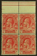 \Y 1922-26\Y 2s Red On Emerald Wmk MCA, SG 174, Superb Never Hinged Mint Upper Marginal BLOCK Of 4, Very Fresh. (4 Stamp - Turks & Caicos (I. Turques Et Caïques)