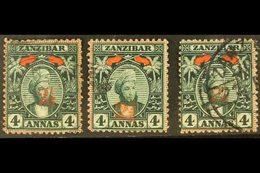 \Y 1897\Y (Jan) 2½ On 4a Myrtle- Green Complete Set Of Surcharges, SG 175/77, Very Fine Used (3 Stamps) For More Images, - Zanzibar (...-1963)