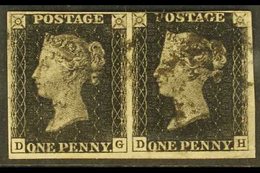 \Y 1840\Y 1d Black Pair, SG 2, Plate 7, Check Letters "D - G / D - H", 4 Margins (close At Top), Fine Used (D-H With Tin - Zonder Classificatie