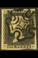 \Y 1840\Y 1d Black 'GD' Plate 2, SG 2, Very Fine Used With Crisp Black Maltese Cross Cancel, Four Mostly Large Margins,  - Zonder Classificatie