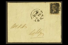 \Y 1840\Y 1d Black 'KE' Plate 1b, SG 2, Used On Large Piece/cover Front Tied By Black Maltese Cross Postmark, Plus "Derb - Non Classificati