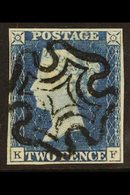 \Y 1840\Y 2d Deep Full Blue, Check Letters 'K - F', Plate 1, SG 4, Used With 4 Clear Margins & Crisp Black MC Cancellati - Other & Unclassified