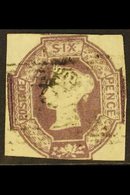 \Y 1847-54\Y 6d Purple, Embossed, Watermark INVERTED & REVERSED, SG 60wk, Good Used, Three Clear Margins, Cut At Base, C - Andere & Zonder Classificatie