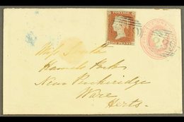 \Y 1852\Y (17 Apr) 1d Postal Stat. Env Uprated With 1d Red-brown Imperf. To Ware, Herts, Cancelled Tied By Dawlish "239" - Autres & Non Classés