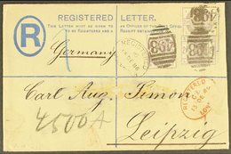 \Y 1886\Y (13 Dec) 2d Registered Stationery Env From Manchester To Leipzig Uprated With 1884 THREE VALUE, COMBINATION FR - Autres & Non Classés