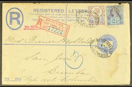 \Y POSTAL HISTORY\Y 1897 (20 Nov) 2d Registered Stationery Envelope, Franked QV 5d & 2½d Perfin Stamps, Sent From Manche - Sonstige & Ohne Zuordnung