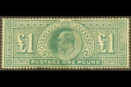 \Y 1902-10\Y £1 Dull Blue-green, SG 266, Mint, Part Original Gum, Faults Incl. Pressed Crease And Minor Surface Abrasion - Unclassified