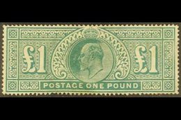 \Y 1902-10\Y £1 Dull Blue-green, SG 266, Mint, Part Original Gum, Faults Incl. Pressed Crease And Minor Surface Abrasion - Ohne Zuordnung